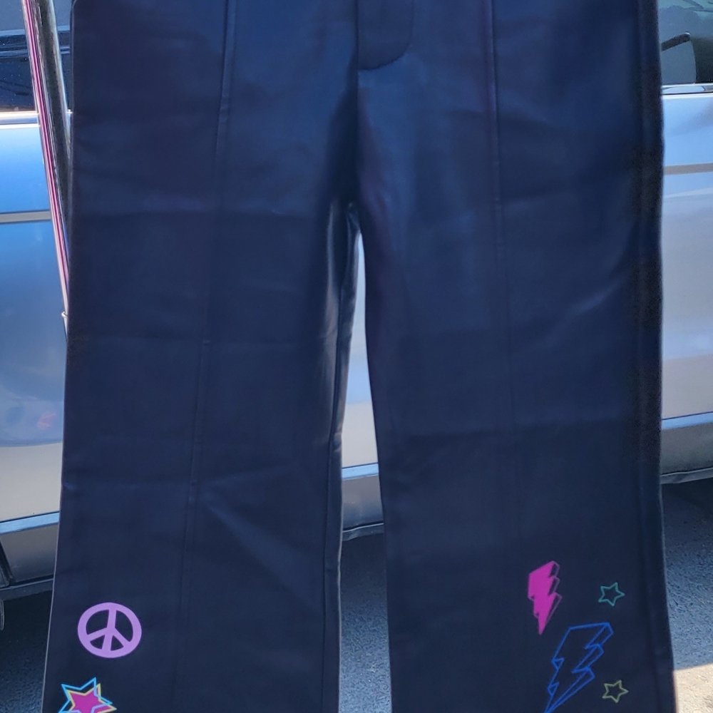 NEW🔥 Hanna Banana By Sara Sara Black Pants W/ Colorful Patches Girls 8 NWT